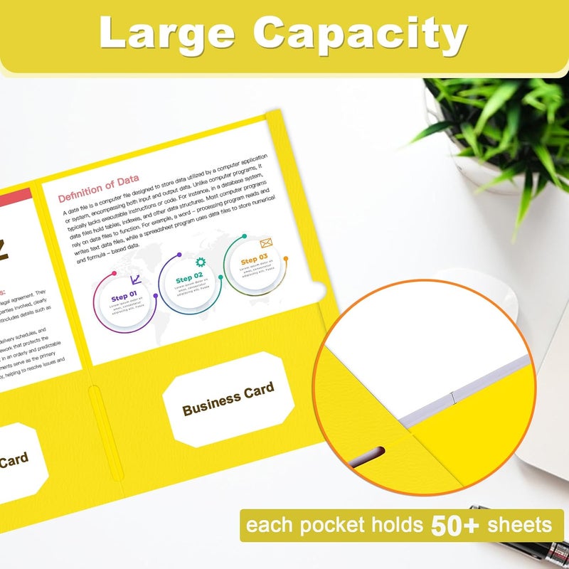 LAYZZ Folders with Pockets, 60 Pack Paper Pocket Folders, 2 Pocket File folders Fits Letter Size Paper, for School Office and Home (Yellow) - Image 4